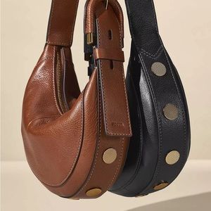 FOSSIL HARWELL LEATHER CRESCENT SHOULDER BAG BLACK